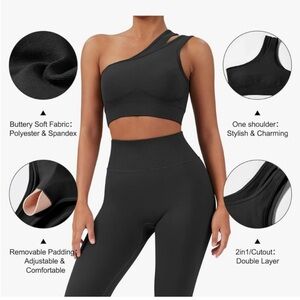 Highwaisted Leggings and One Shoulder Top Set in BLACK